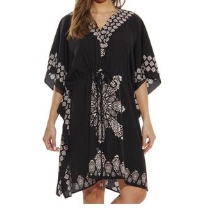 Riviera Sun Women Black White Medallion Kaftan Dress/ Swim Coverup Plus Size 3X